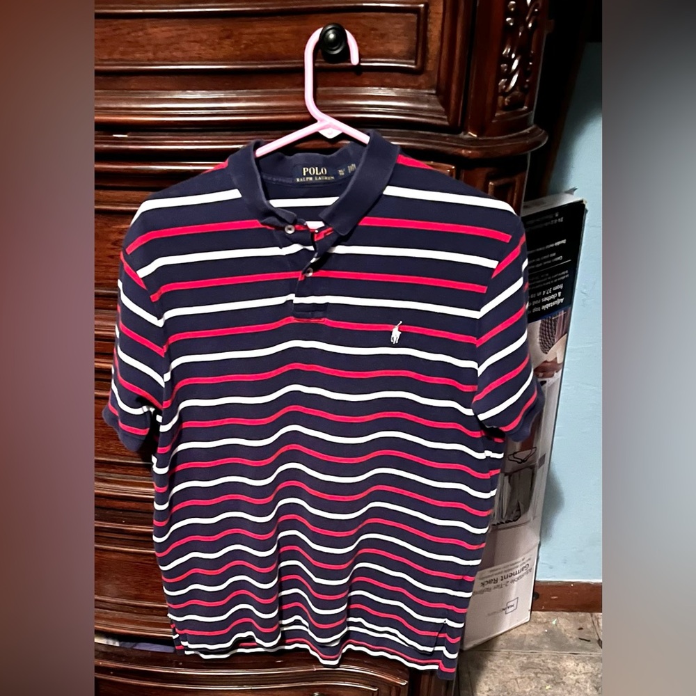 Men’s size XL Polo by Ralph Lauren Navy Polo with White & Red Stripes